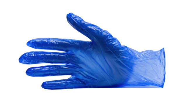 Blue coated nylon gloves with textured grip background isolated on a Transparent background, PNG file.