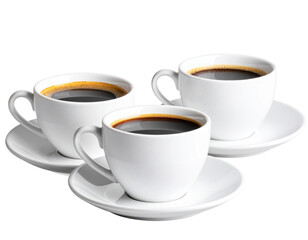 Obraz premium Three white coffee cups on saucers
