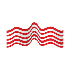 Wavy, horizontal red and white stripes undulate across the frame, resembling bacon, with a bright, flat, cartoonish, and playful aesthetic.
