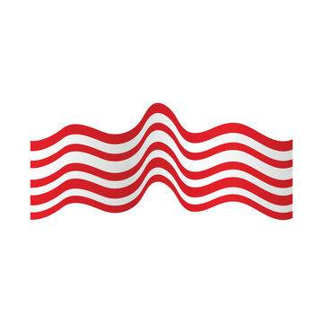 Wavy, horizontal red and white stripes undulate across the frame, resembling bacon, with a bright, flat, cartoonish, and playful aesthetic.

