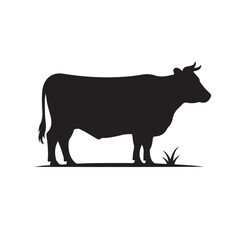 Simple black silhouette of a standing cow with udder on a white background
