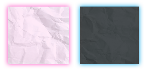 Frame Crumpled and torn black and white paper illuminated in neon colors on a transparent background.Png template for advertising and presentation.