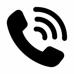 Phone receiver icon with sound waves depicting an incoming call or active conversation in black silhouette
