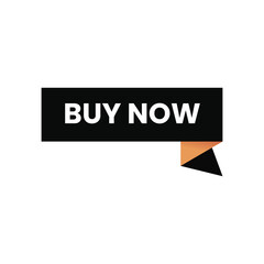 A black "BUY NOW" button with white text and a folded orange corner sits centered against a stark white background, creating a simple, direct call-to-action.
