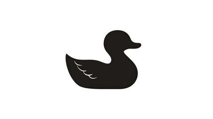 Black rubber duck silhouette simple toy shape isolated on white background
