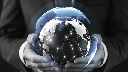 Global connectivity, network engineering, digital technology, human touch in tech world, hands grasping data sphere, symbolic digital globalization concept - Powered by Adobe