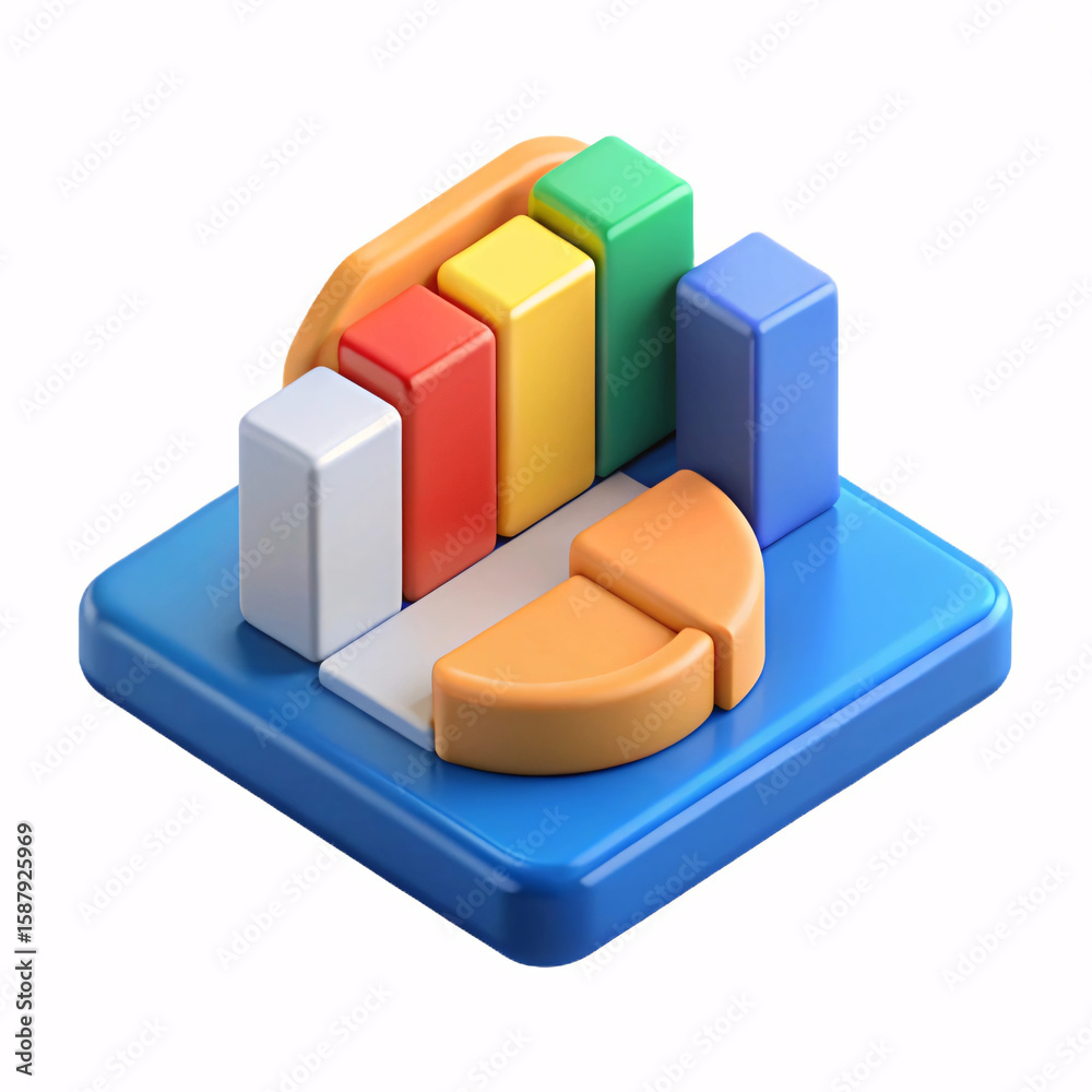 Poster 3d bar chart and pie chart icon for data analysis and business reporting on transparent background w