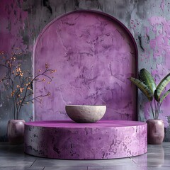 Modern luxury 3d round podium in violet tones designed for premium product presentation mockup scene using smooth elegant surfaces realistic textures professional minimalist branding.