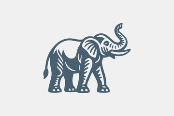 Elephant engraving style black silhouette vector illustration