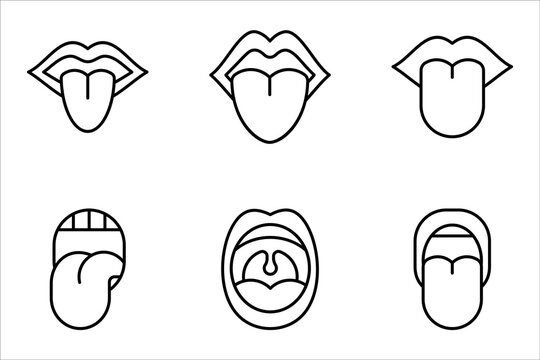 tongue icon set, Mouth sticking out tongue line icon, vector illustration on white background