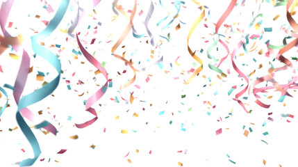 Colorful confetti and streamers falling in festive celebration, perfect for party themes and events.