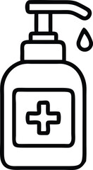 Obraz premium Vector art of a black and white line drawing of a hand sanitizer bottle with a drop falling, representing hygiene and health 