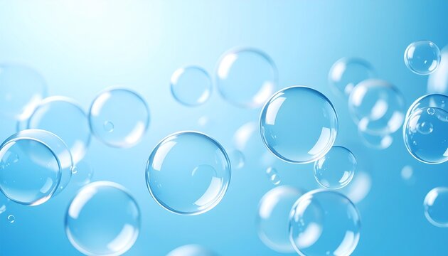 Floating Soap Bubbles on Light Blue Background