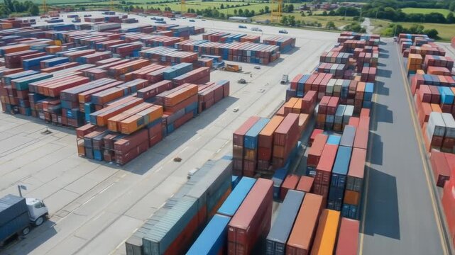 Aerial View of Busy Container Terminal, Logistics Hub