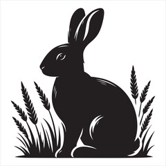 Obraz premium siting rabbit Silhouette Vector Art and Graphic vector black color silhouette 