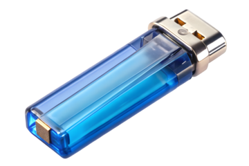 Blue plastic lighter isolated on transparent surface PNG transparent background