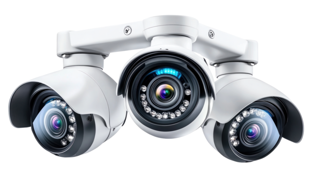 CCTV Security camera isolated on white background, PNG transparent clipart.
