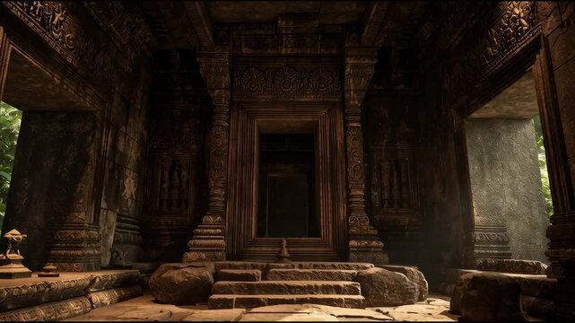 Inner Sanctum of Abandoned Ancient Temple is a mystical animated background perfect for dark fantasy visuals, ancient mythology reels, or spiritual storytelling scenes.