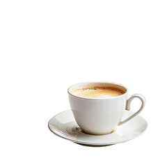 Fototapeta premium White coffee cup with frothy crema, set on saucer