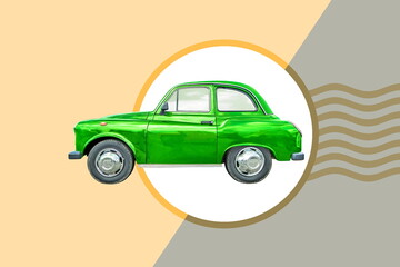 green retro car on abstract background