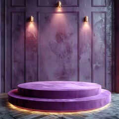Modern luxury 3d round podium in violet tones designed for premium product presentation mockup scene using smooth elegant surfaces realistic textures professional minimalist branding.