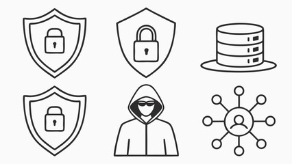 Security icons featuring shields locks hacker and data protection