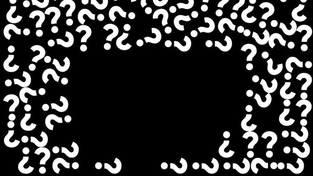 A graphic image of question marks forming a border on black.