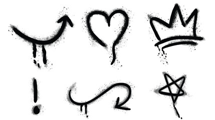 “Graffiti Spray Symbol Set – Black Urban Icons with Texture for Street Art Design