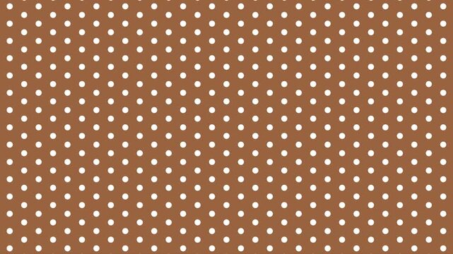 Animated white polka dots pattern on a brown background. Minimalist and seamless looping