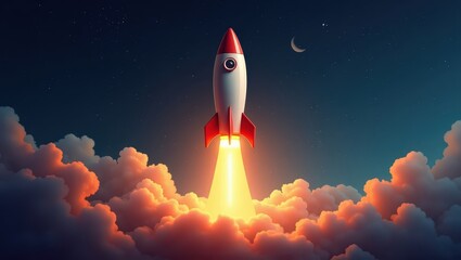 Rocket launching into the night sky.