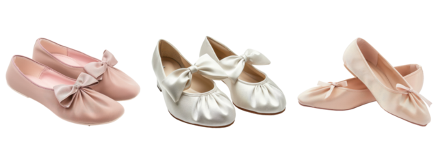 Ballet flats with bows isolated with transparent background