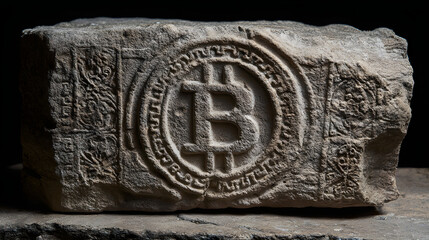 Ancient Stone Carving with Bitcoin Symbol: A Glimpse into the Future of Finance