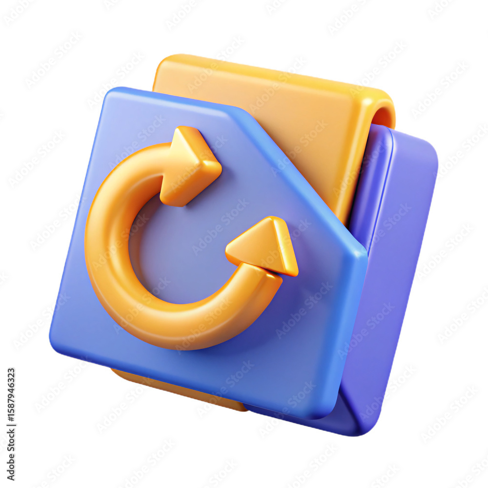 Aufkleber data synchronization 3d icon with folders and circular arrows for file backup and update on transpar