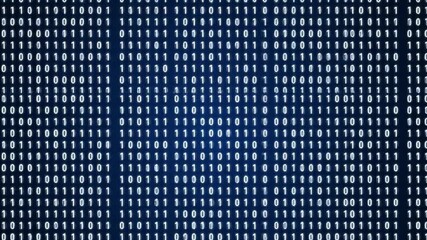 A grid of white 1s and 0s on a dark blue background - Powered by Adobe