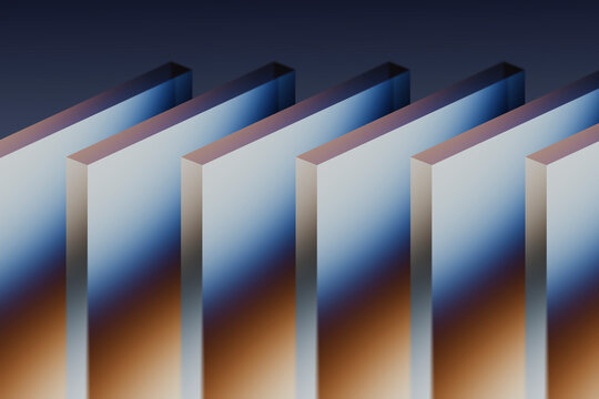 3D rendering of geometric glass rectangles with gradient pattern