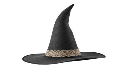 Classic Black Witch Hat with Lace Detail.