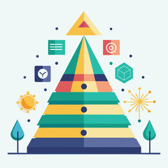 Abstract pyramid infographic representing maslow's hierarchy of needs or a marketing funnel showcasing several steps and business growth.