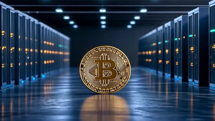 Crypto server room Golden coin near data centers Digital future and infrastructure - Powered by Adobe