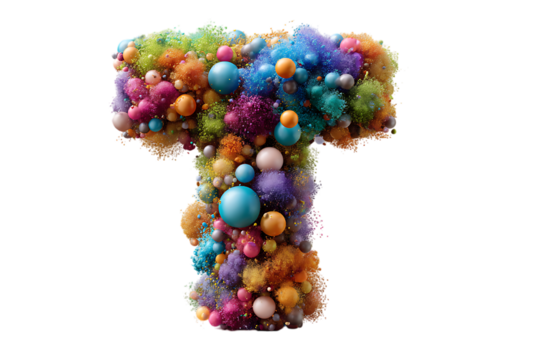 Colorful abstract letter t isolated on transparent background