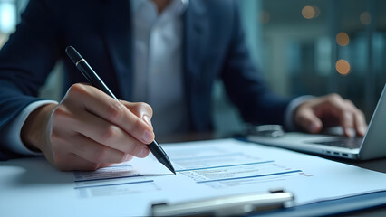 Professional businessman hand approving tax filing checklist using digital stylus