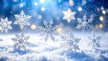 Naklejka premium Christmas winter holiday celebration background with snow and snowflakes