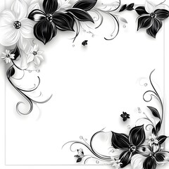 Elegant Black and White Floral Frame: Perfect for Invitations & Design