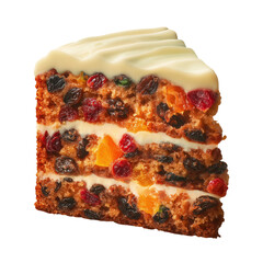 Delicious fruitcake slice isolated on transparent background