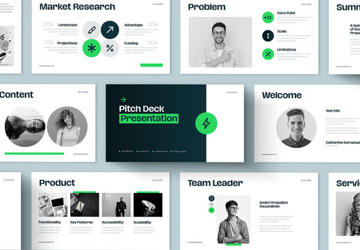 Professional Business Pitch Deck Template with Green Accents