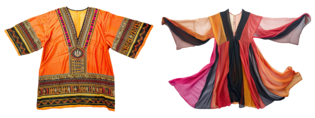 Two colorful traditional dresses with transparent background