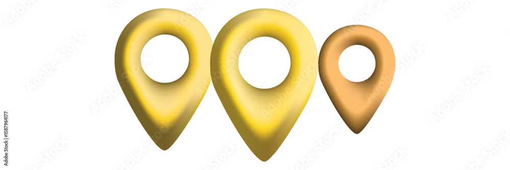 Fototapete shiny golden realistic map pins set. 3d rendering gold pointers isolated on white background. locati