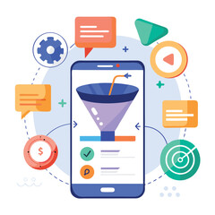 Modern illustration of a marketing funnel on a smartphone screen representing the different stages of customer journey effectively.