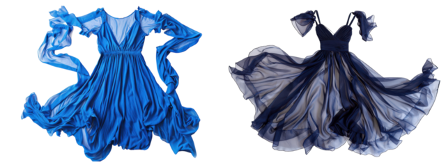 flowing dresses on display with transparent background