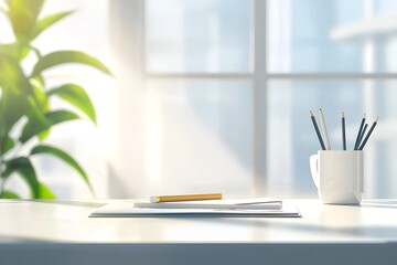 Bright Workspace: Minimalist Desk Scene with Natural Light