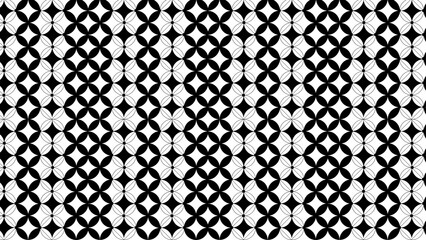 A repeating pattern of black circles and diamonds on a white background forming a seamless design